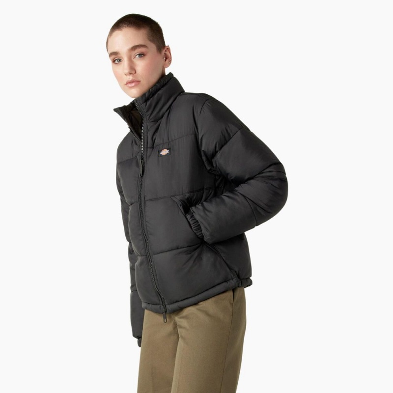 Black Dickies Atlanta Puffer Women's Jacket | 613-DAUZJT