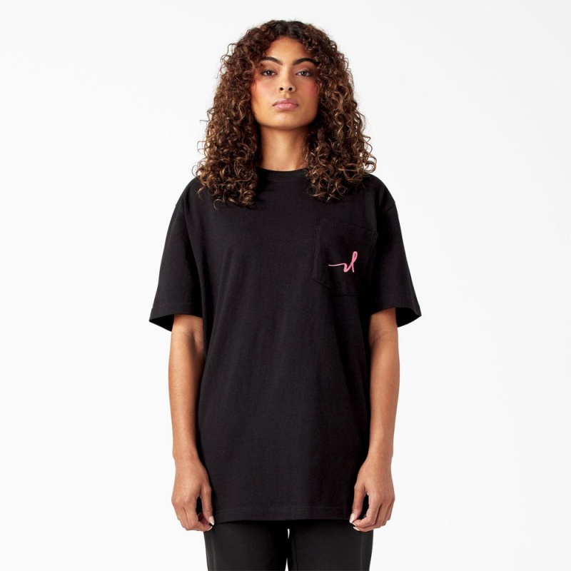 Black Dickies Breast Cancer Awareness Heavyweight Men's T-Shirt | 304-DLWOKX