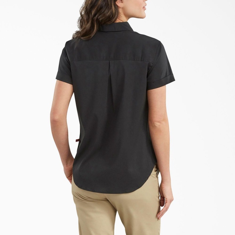 Black Dickies Button-Up Women's Shirt | 514-IFYKRU