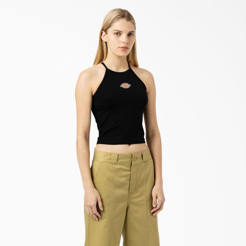 Black Dickies Chain Lake Cropped Women\'s Tank Top | 275-RBYZDI