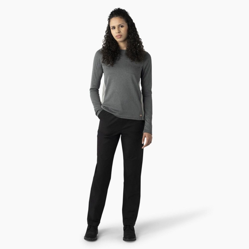 Black Dickies Cooling High Rise Tapered Leg Double Knee Women's Pants | 340-YKFJEZ