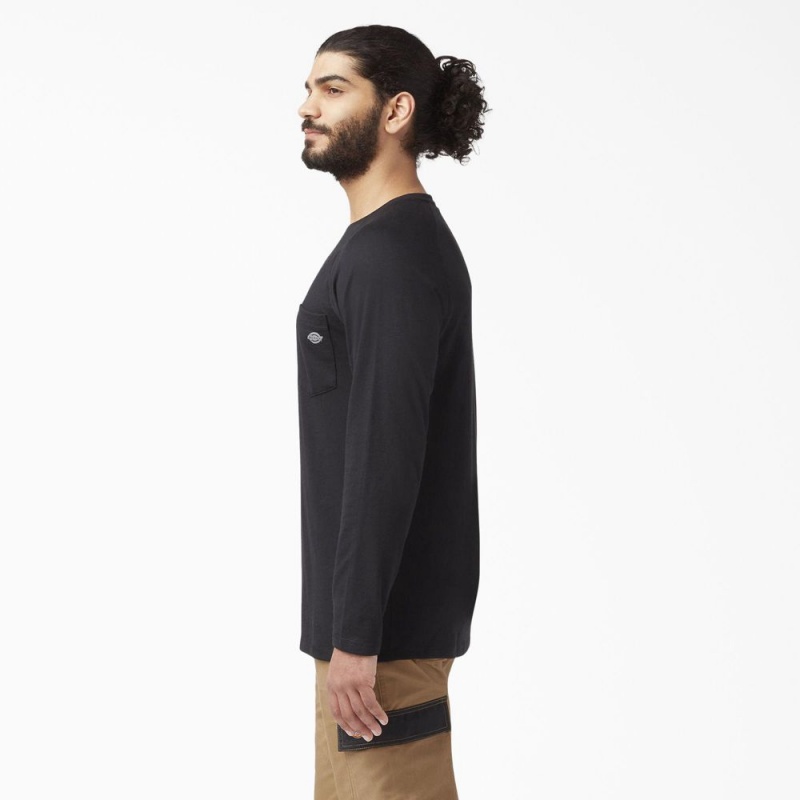 Black Dickies Cooling Long Sleeve Pocket Men's T-Shirt | 359-JQZGHF