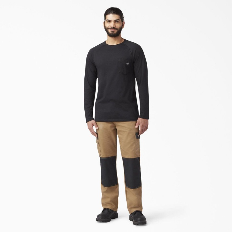 Black Dickies Cooling Long Sleeve Pocket Men's T-Shirt | 359-JQZGHF