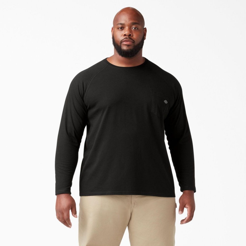 Black Dickies Cooling Long Sleeve Pocket Men's T-Shirt | 359-JQZGHF