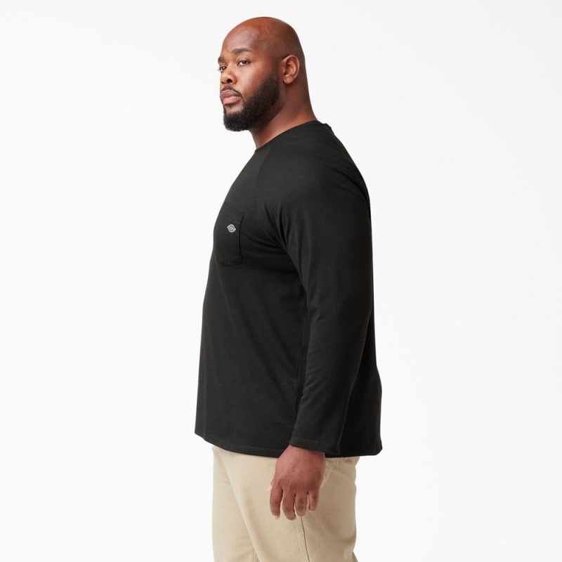 Black Dickies Cooling Long Sleeve Pocket Men's T-Shirt | 359-JQZGHF