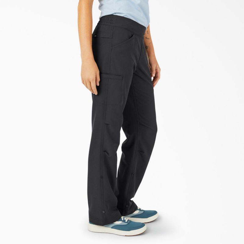 Black Dickies Cooling Relaxed Straight Fit Roll-Up Women's Pants | 091-FQOHEB