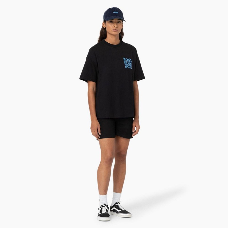 Black Dickies Creswell Graphic Women's T-Shirt | 486-YXWADG