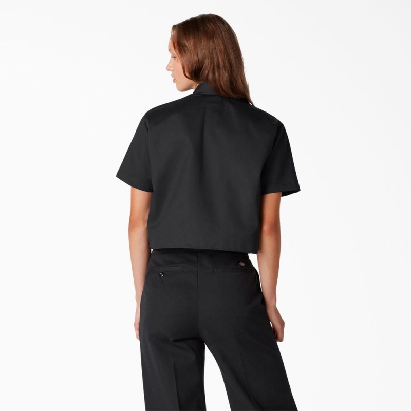 Black Dickies Cropped Women's Work Shirts | 792-SARJFZ