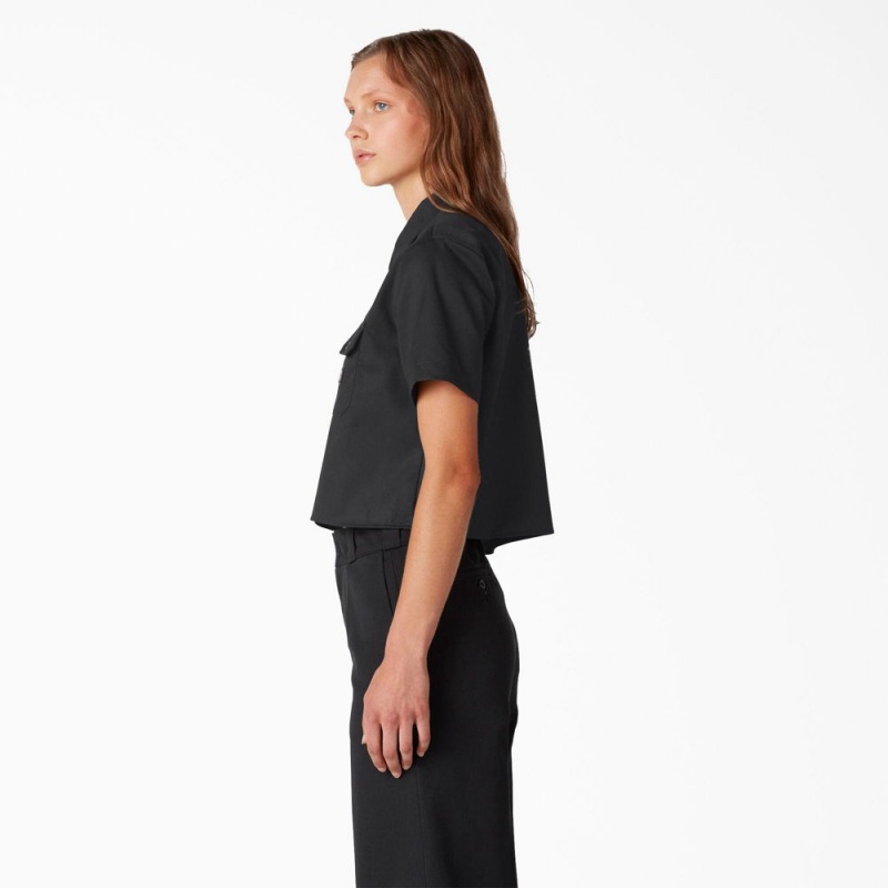 Black Dickies Cropped Women's Work Shirts | 792-SARJFZ