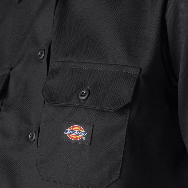 Black Dickies Cropped Women's Work Shirts | 792-SARJFZ