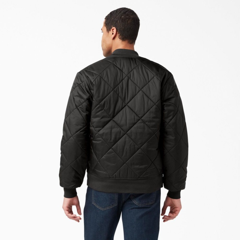 Black Dickies Diamond Quilted Men's Jacket | 026-KBJOIS