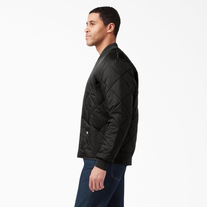 Black Dickies Diamond Quilted Men's Jacket | 026-KBJOIS