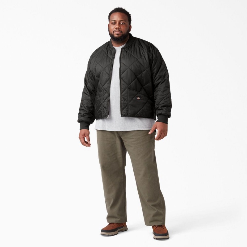 Black Dickies Diamond Quilted Men's Jacket | 026-KBJOIS