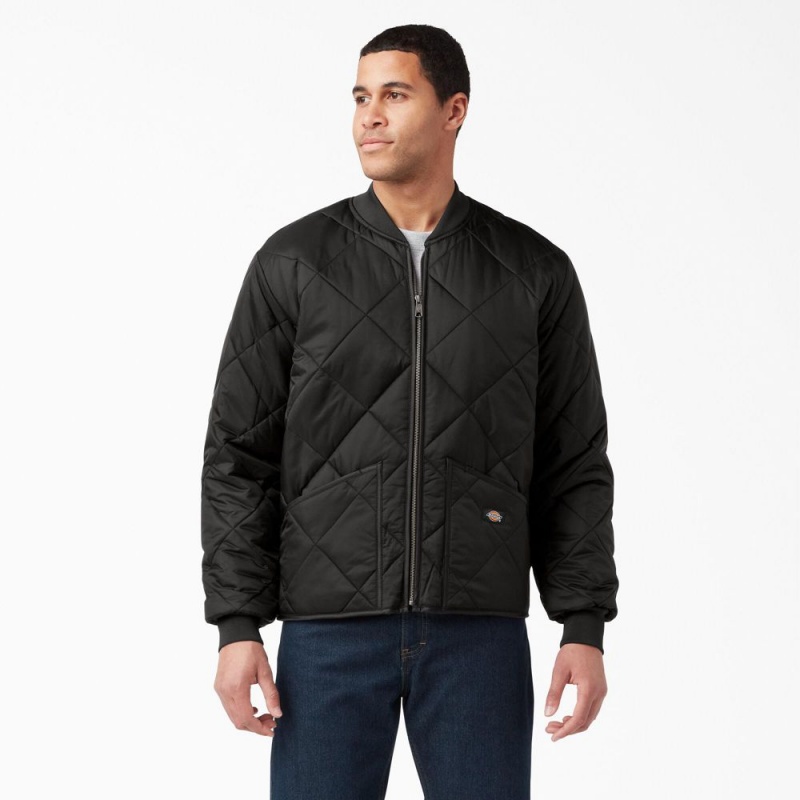 Black Dickies Diamond Quilted Men\'s Jacket | 026-KBJOIS