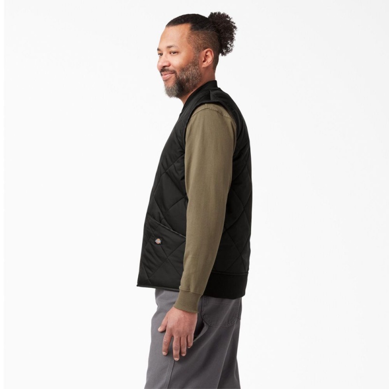 Black Dickies Diamond Quilted Men's Vest | 061-JGINWU