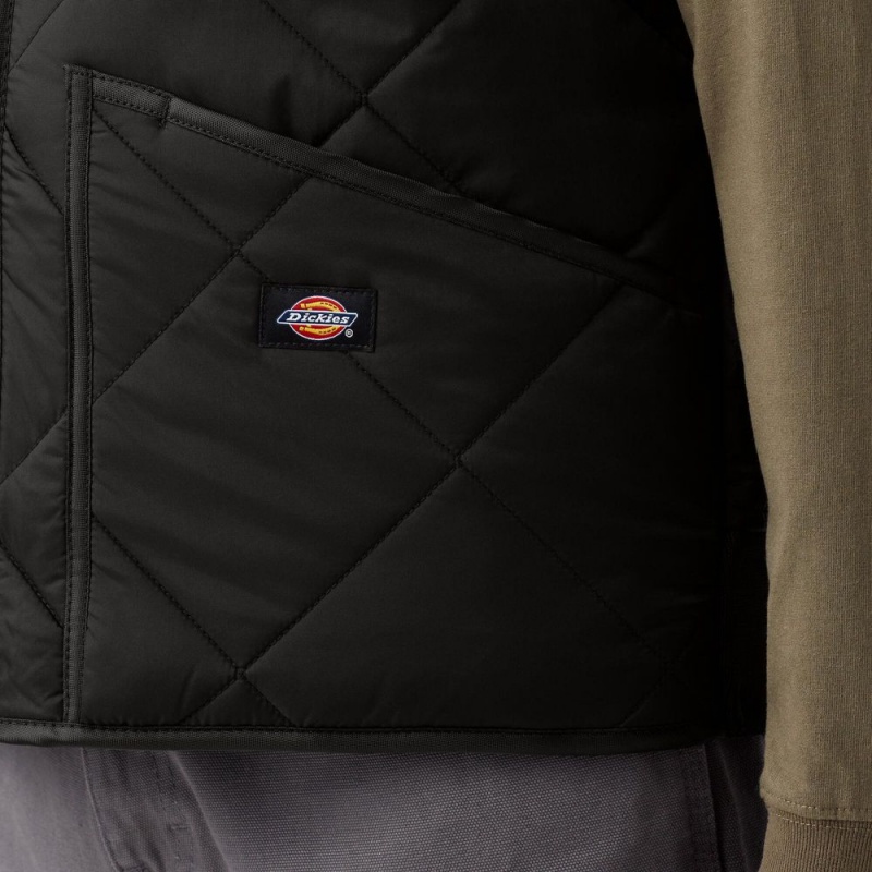 Black Dickies Diamond Quilted Men's Vest | 061-JGINWU