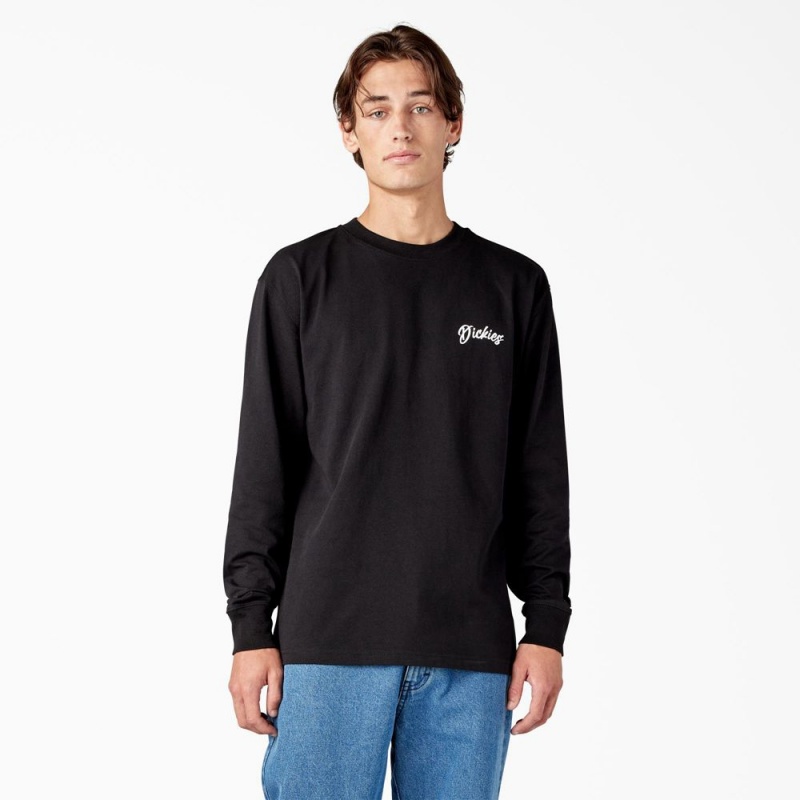 Black Dickies Dighton Long Sleeve Graphic Men's T-Shirt | 246-VYHPXW