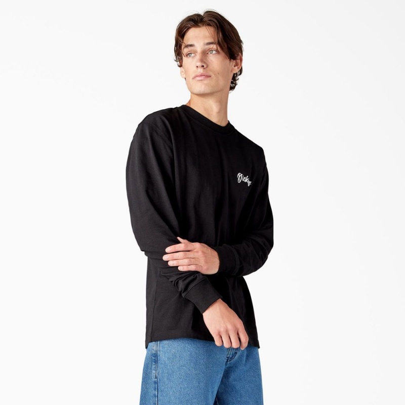 Black Dickies Dighton Long Sleeve Graphic Men's T-Shirt | 246-VYHPXW