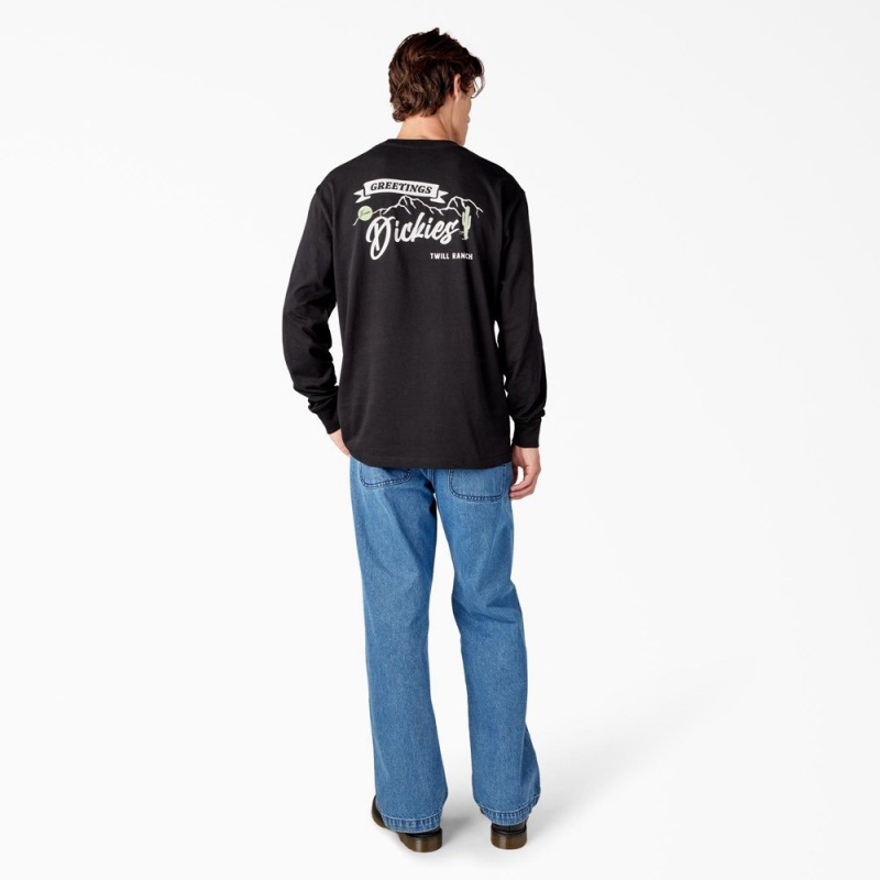 Black Dickies Dighton Long Sleeve Graphic Men's T-Shirt | 246-VYHPXW