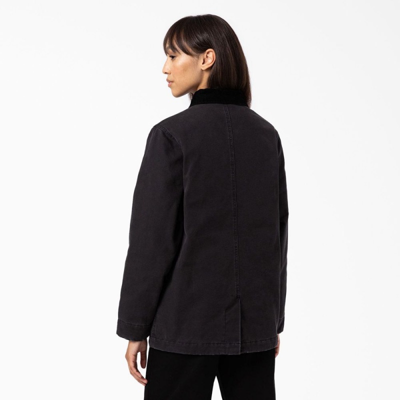 Black Dickies Duck Canvas Chore Coat Women's Jacket | 498-ABCZKS