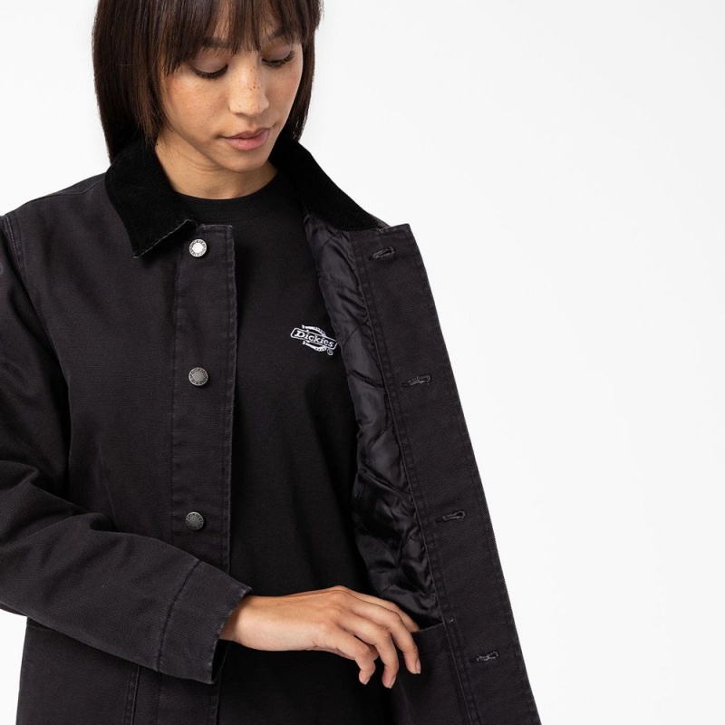 Black Dickies Duck Canvas Chore Coat Women's Jacket | 498-ABCZKS