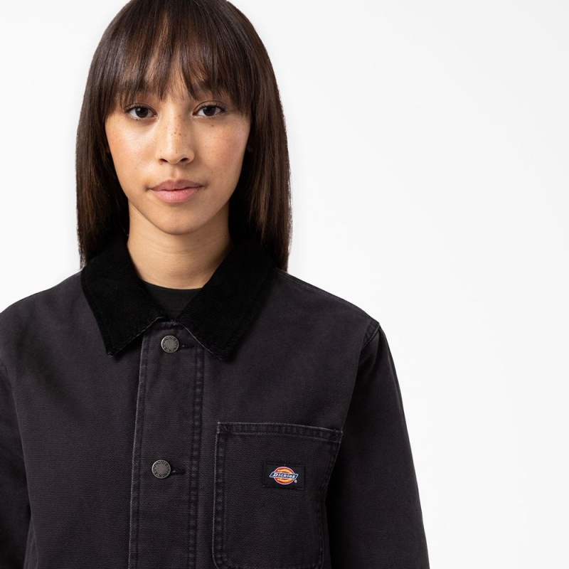 Black Dickies Duck Canvas Chore Coat Women's Jacket | 498-ABCZKS