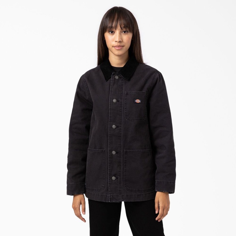 Black Dickies Duck Canvas Chore Coat Women\'s Jacket | 498-ABCZKS