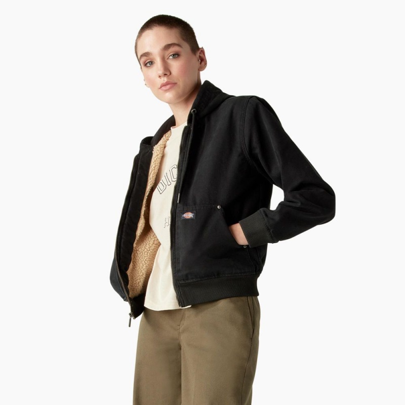 Black Dickies Duck Canvas Fleece Lined Women's Jacket | 306-DHICXJ