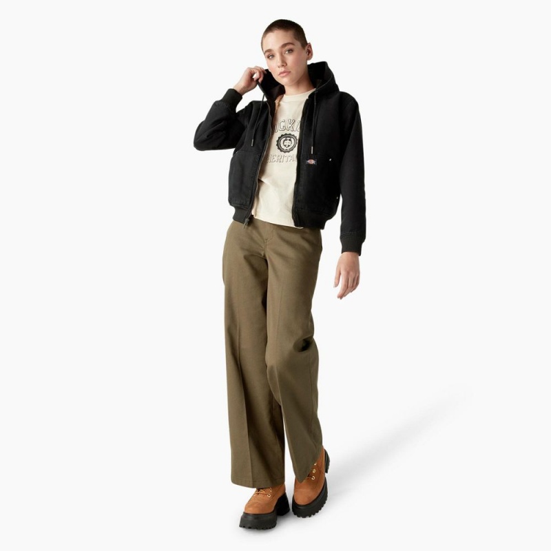 Black Dickies Duck Canvas Fleece Lined Women's Jacket | 306-DHICXJ