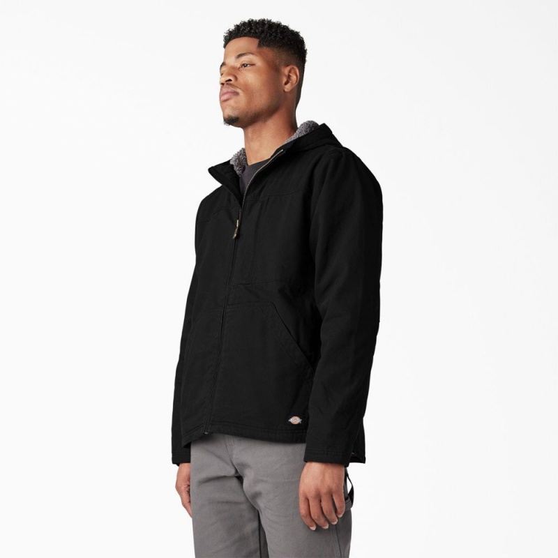 Black Dickies Duck Canvas High Pile Fleece Lined Men's Jacket | 821-WXISDB