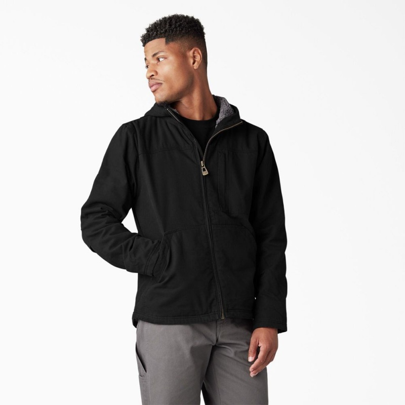 Black Dickies Duck Canvas High Pile Fleece Lined Men's Jacket | 821-WXISDB