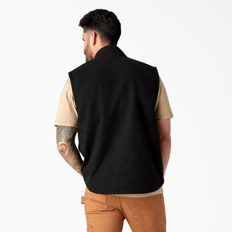 Black Dickies Duck Canvas High Pile Fleece Lined Men's Vest | 390-YAWGXN