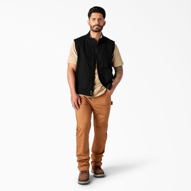 Black Dickies Duck Canvas High Pile Fleece Lined Men's Vest | 390-YAWGXN