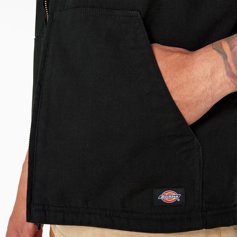 Black Dickies Duck Canvas High Pile Fleece Lined Men's Vest | 390-YAWGXN