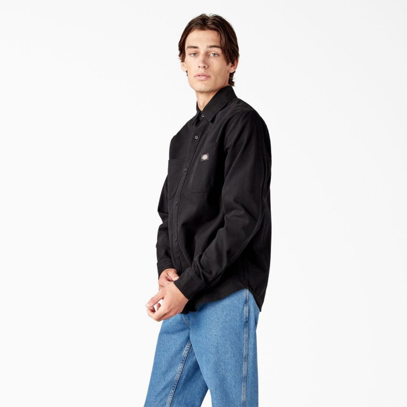 Black Dickies Duck Canvas Long Sleeve Utility Men's Shirt | 067-WVRTBE