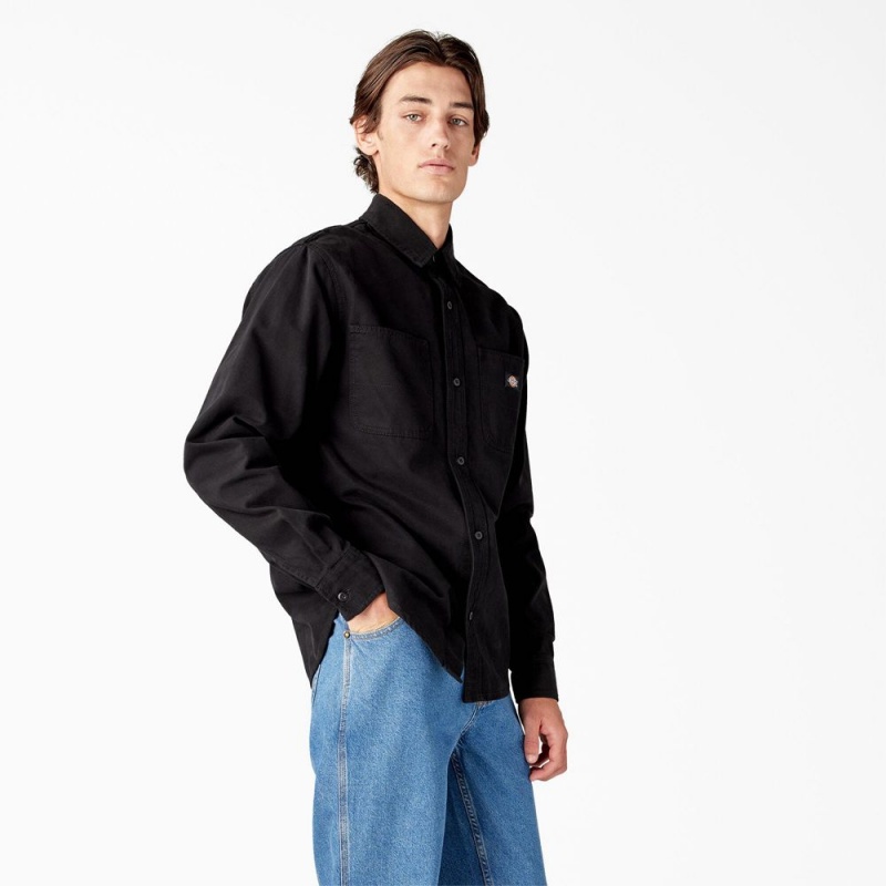 Black Dickies Duck Canvas Long Sleeve Utility Men's Shirt | 067-WVRTBE