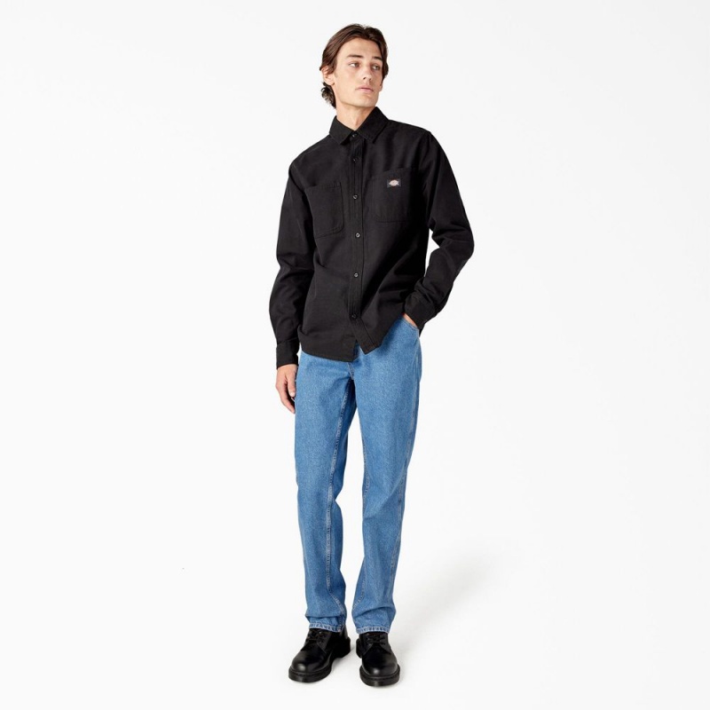 Black Dickies Duck Canvas Long Sleeve Utility Men's Shirt | 067-WVRTBE