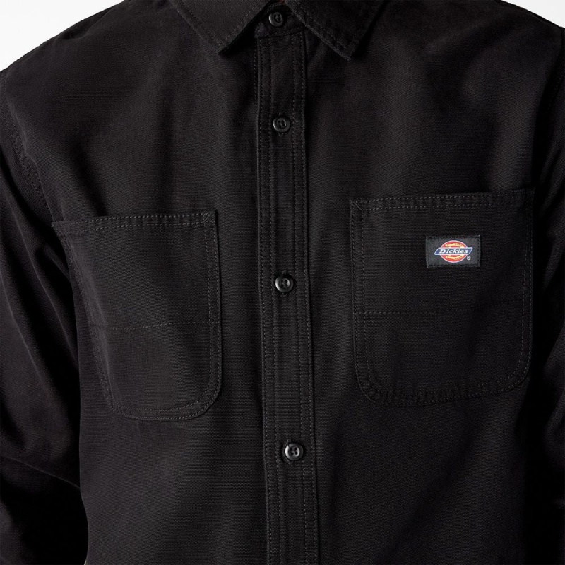 Black Dickies Duck Canvas Long Sleeve Utility Men's Shirt | 067-WVRTBE