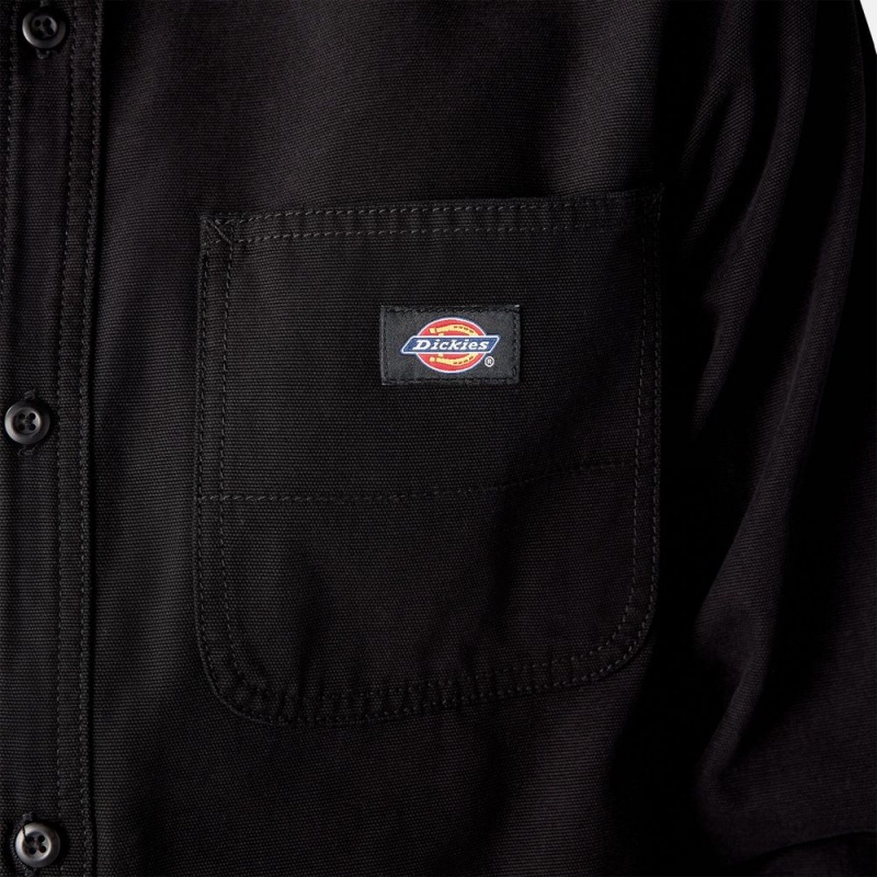 Black Dickies Duck Canvas Long Sleeve Utility Men's Shirt | 067-WVRTBE