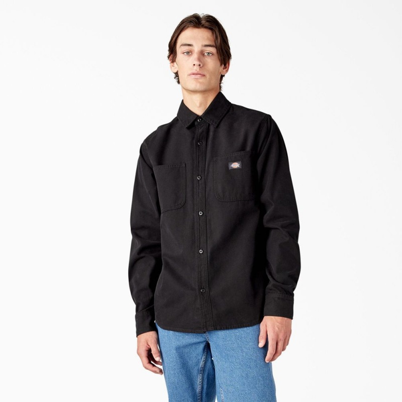 Black Dickies Duck Canvas Long Sleeve Utility Men\'s Shirt | 067-WVRTBE