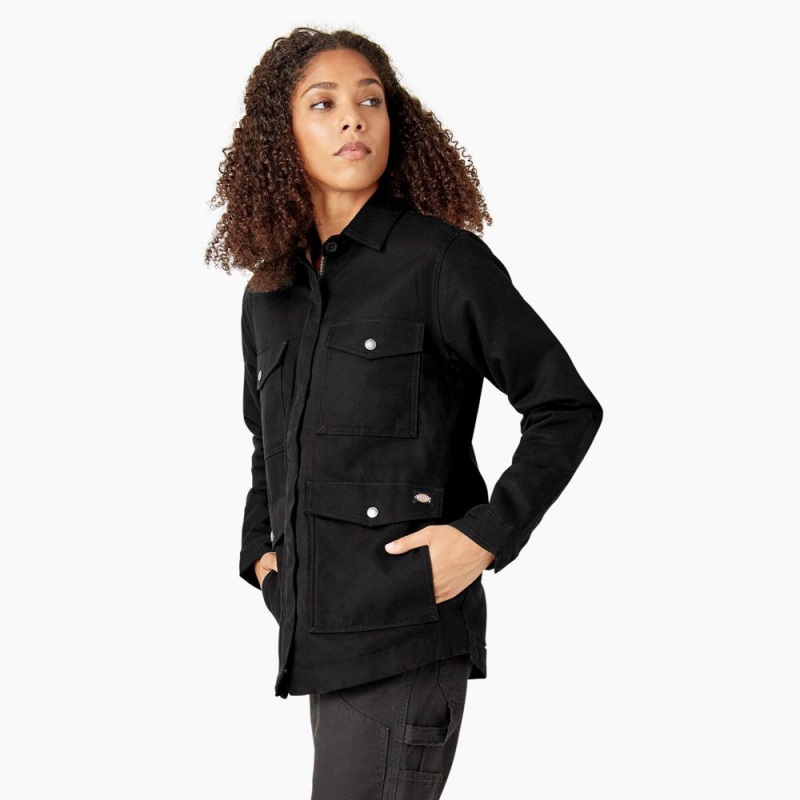 Black Dickies Duck High Pile Fleece Lined Chore Coat Women's Jacket | 164-QPFIZY