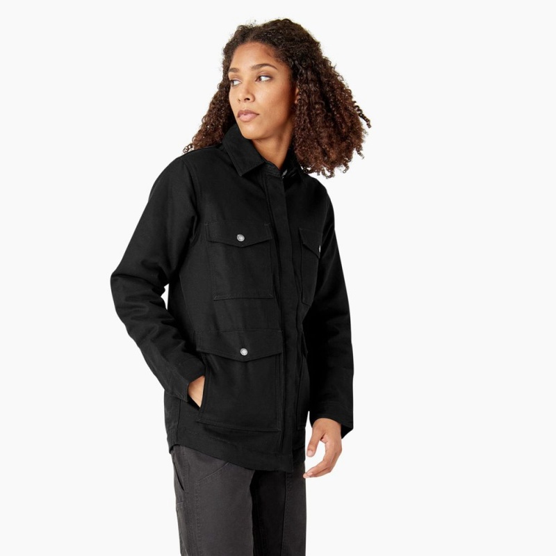 Black Dickies Duck High Pile Fleece Lined Chore Coat Women's Jacket | 164-QPFIZY