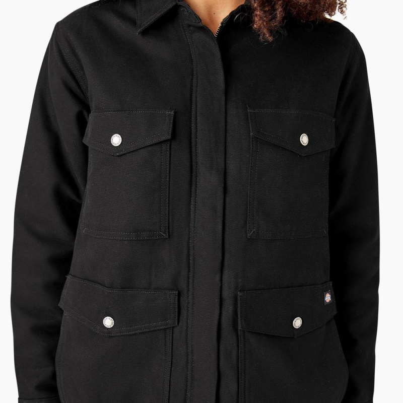 Black Dickies Duck High Pile Fleece Lined Chore Coat Women's Jacket | 164-QPFIZY