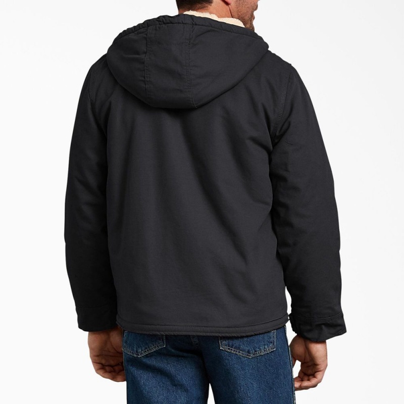 Black Dickies Duck High Pile Fleece Lined Hooded Men's Jacket | 891-TCSEAP