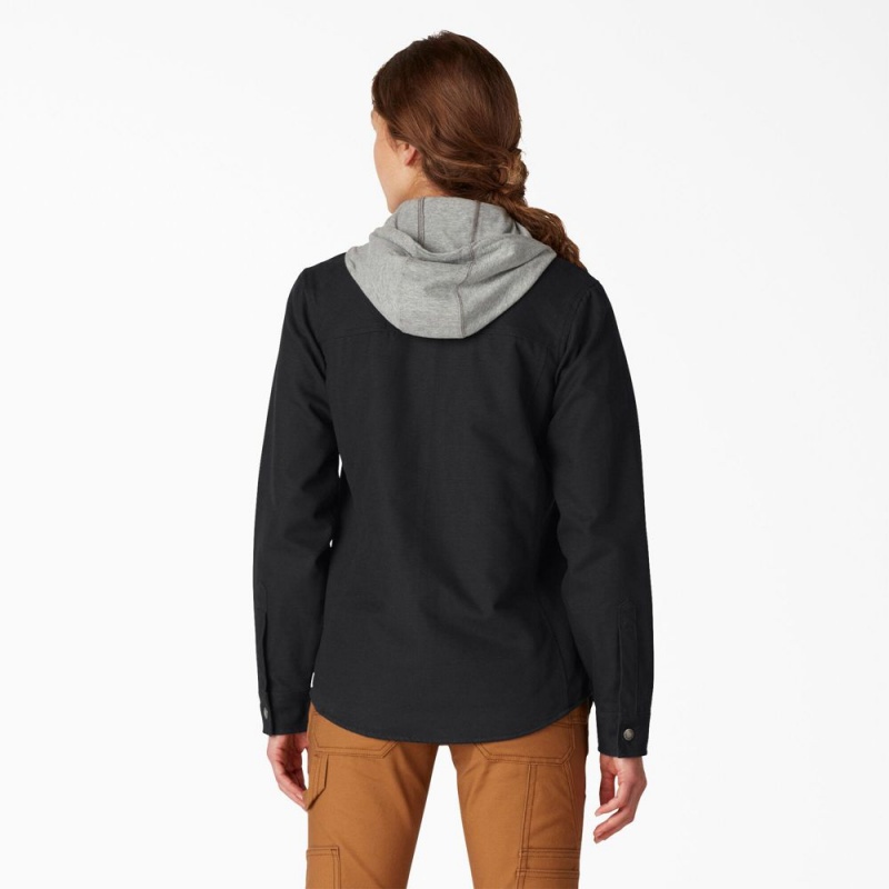 Black Dickies Duck Hooded Shirt Women's Jacket | 280-DOJXSG