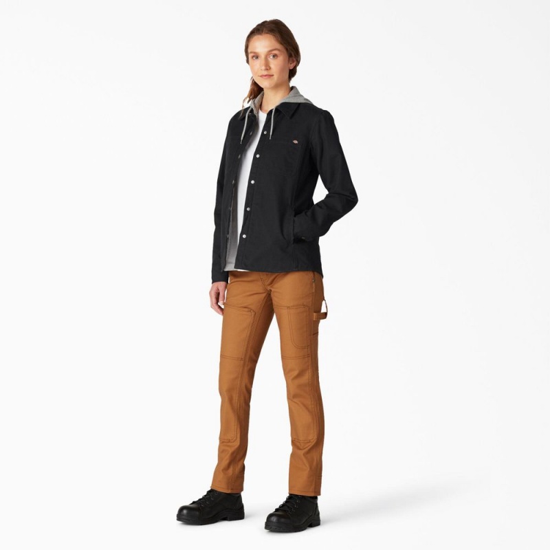 Black Dickies Duck Hooded Shirt Women's Jacket | 280-DOJXSG