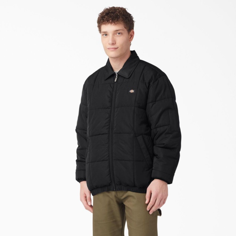 Black Dickies Eisenhower Puffer Men\'s Jacket | 735-RCGALB