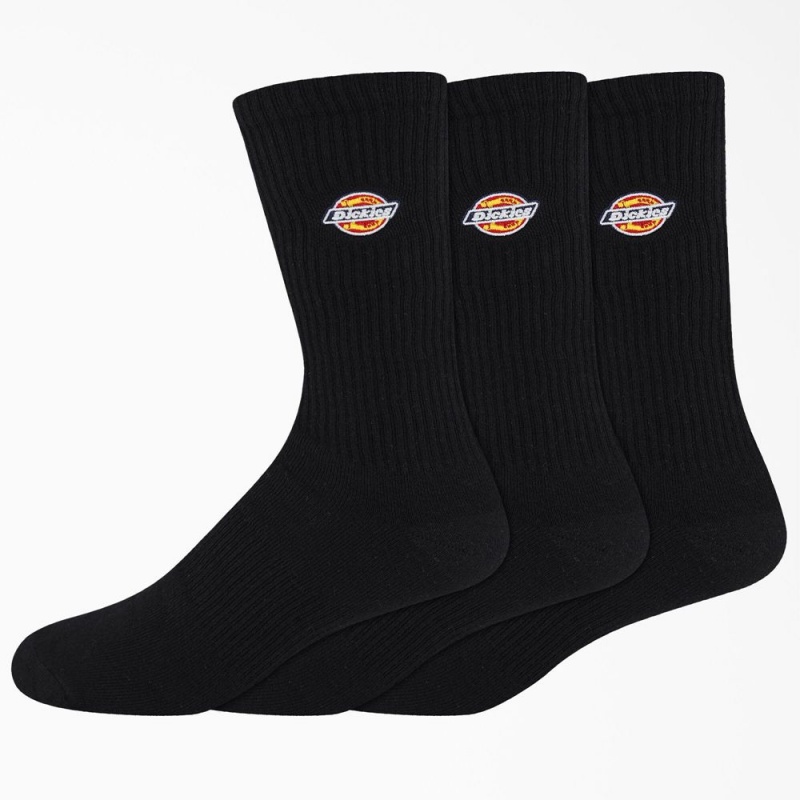 Black Dickies Embroidered Crew 3-Pack Men\'s Socks | 378-AWNTKY