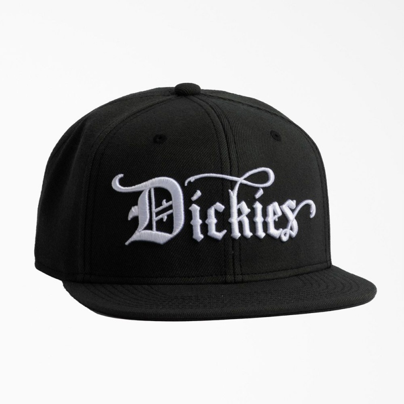 Black Dickies Embroidered Flat Brim Men\'s Hat | 528-GSOZXE