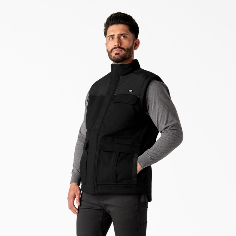 Black Dickies FLEX Duck Canvas Insulated Men's Vest | 196-YRBHXQ